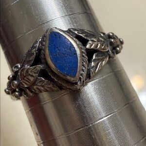 Sterling Silver 925 Leaf Design Ring W/ Blue Stone